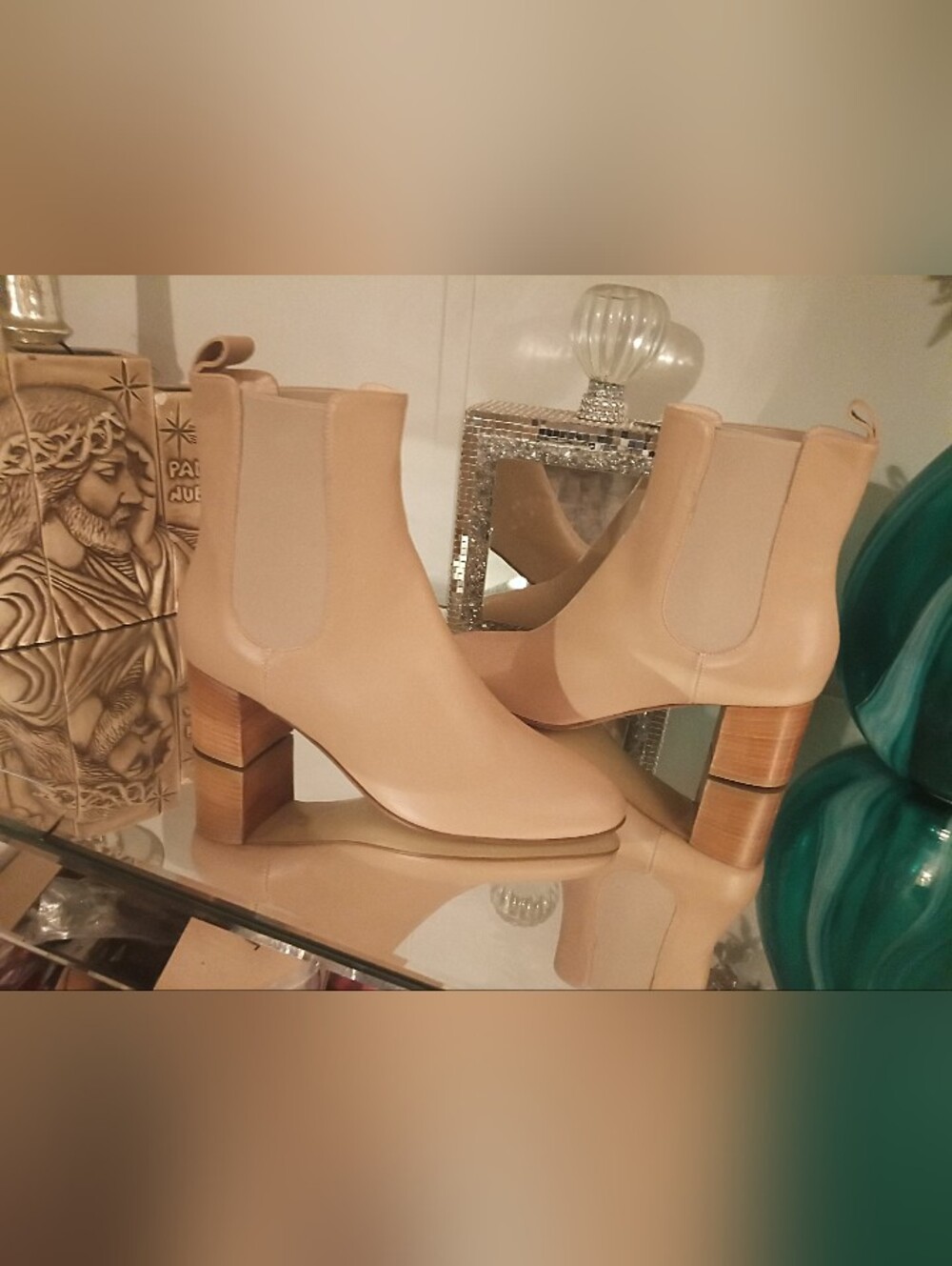 mine Neutral Beige Chelsea Ankle Boots with Stacked Heel